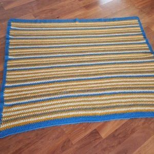 blue white yellow crochet afgan granny blanket throw